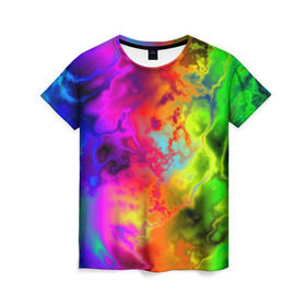 Женская футболка 3D с принтом Красочное безумие в Курске, 100% полиэфир ( синтетическое хлопкоподобное полотно) | прямой крой, круглый вырез горловины, длина до линии бедер | кислота | радуга | разноцветный | яркий