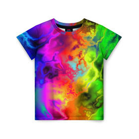 Детская футболка 3D с принтом Красочное безумие в Курске, 100% гипоаллергенный полиэфир | прямой крой, круглый вырез горловины, длина до линии бедер, чуть спущенное плечо, ткань немного тянется | Тематика изображения на принте: кислота | радуга | разноцветный | яркий