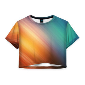 Женская футболка 3D укороченная с принтом Стильный окрас в Курске, 100% полиэстер | круглая горловина, длина футболки до линии талии, рукава с отворотами | градиент | полосы | разноцветный