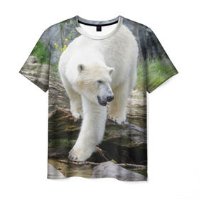 Мужская футболка 3D с принтом Белый медведь в Курске, 100% полиэфир | прямой крой, круглый вырез горловины, длина до линии бедер | арктика