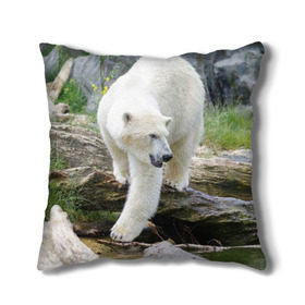 Подушка 3D с принтом Белый медведь в Курске, наволочка – 100% полиэстер, наполнитель – холлофайбер (легкий наполнитель, не вызывает аллергию). | состоит из подушки и наволочки. Наволочка на молнии, легко снимается для стирки | арктика