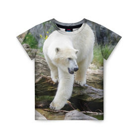 Детская футболка 3D с принтом Белый медведь в Курске, 100% гипоаллергенный полиэфир | прямой крой, круглый вырез горловины, длина до линии бедер, чуть спущенное плечо, ткань немного тянется | Тематика изображения на принте: арктика