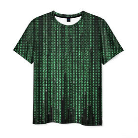 Мужская футболка 3D с принтом Матрица в Курске, 100% полиэфир | прямой крой, круглый вырез горловины, длина до линии бедер | атака | буквы | виртуальный мир | вирус | гаджет | девайс | иероглифы | интернет | компьютер | матрица | паутина | программист | сеть | символы | софт | хакер | цифры