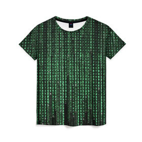 Женская футболка 3D с принтом Матрица в Курске, 100% полиэфир ( синтетическое хлопкоподобное полотно) | прямой крой, круглый вырез горловины, длина до линии бедер | атака | буквы | виртуальный мир | вирус | гаджет | девайс | иероглифы | интернет | компьютер | матрица | паутина | программист | сеть | символы | софт | хакер | цифры