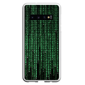 Чехол для Samsung Galaxy S10 с принтом Матрица в Курске, Силикон | Область печати: задняя сторона чехла, без боковых панелей | атака | буквы | виртуальный мир | вирус | гаджет | девайс | иероглифы | интернет | компьютер | матрица | паутина | программист | сеть | символы | софт | хакер | цифры