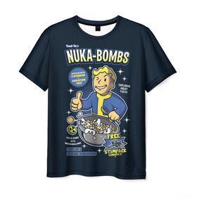 Мужская футболка 3D с принтом Nuka Bombs в Курске, 100% полиэфир | прямой крой, круглый вырез горловины, длина до линии бедер | atom | bomb | boy | fallout | radioactive | vault | wasteland | атом | бой | бомба | волт | мальчик | радиация | фоллаут | ядерная