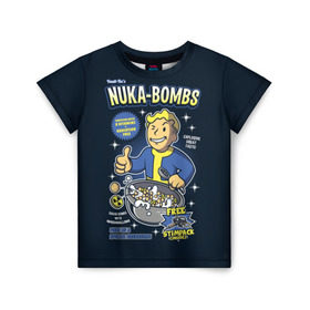 Детская футболка 3D с принтом Nuka Bombs в Курске, 100% гипоаллергенный полиэфир | прямой крой, круглый вырез горловины, длина до линии бедер, чуть спущенное плечо, ткань немного тянется | atom | bomb | boy | fallout | radioactive | vault | wasteland | атом | бой | бомба | волт | мальчик | радиация | фоллаут | ядерная