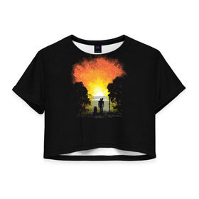 Женская футболка 3D укороченная с принтом Wasteland Apocalypse в Курске, 100% полиэстер | круглая горловина, длина футболки до линии талии, рукава с отворотами | atom | bomb | boy | fallout | radioactive | vault | wasteland | атом | бой | бомба | волт | мальчик | радиация | фоллаут | ядерная