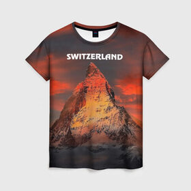 Женская футболка 3D с принтом Швейцария в Курске, 100% полиэфир ( синтетическое хлопкоподобное полотно) | прямой крой, круглый вырез горловины, длина до линии бедер | switzerland | альпы | горы | заграница | отдых | отпуск | туризм | турист