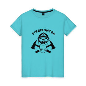 Женская футболка хлопок с принтом МЧС в Курске, 100% хлопок | прямой крой, круглый вырез горловины, длина до линии бедер, слегка спущенное плечо | мчс | пожарный