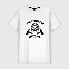 Мужская футболка премиум с принтом МЧС в Курске, 92% хлопок, 8% лайкра | приталенный силуэт, круглый вырез ворота, длина до линии бедра, короткий рукав | мчс | пожарный