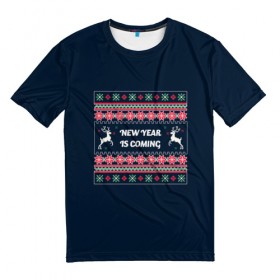 Мужская футболка 3D с принтом Happy New Year в Курске, 100% полиэфир | прямой крой, круглый вырез горловины, длина до линии бедер | 