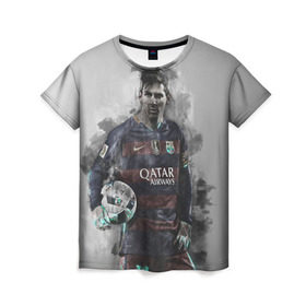 Женская футболка 3D с принтом Lionel Messi в Курске, 100% полиэфир ( синтетическое хлопкоподобное полотно) | прямой крой, круглый вырез горловины, длина до линии бедер | лионель | месси