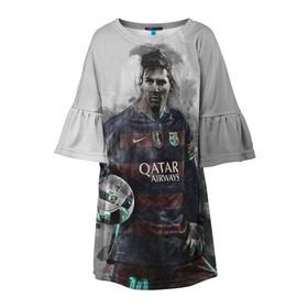 Детское платье 3D с принтом Lionel Messi в Курске, 100% полиэстер | прямой силуэт, чуть расширенный к низу. Круглая горловина, на рукавах — воланы | лионель | месси