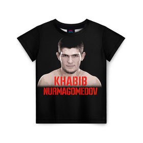 Детская футболка 3D с принтом Хабиб Нурмагомедов в Курске, 100% гипоаллергенный полиэфир | прямой крой, круглый вырез горловины, длина до линии бедер, чуть спущенное плечо, ткань немного тянется | ufc
