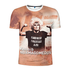 Мужская футболка 3D спортивная с принтом Хабиб Нурмагомедов в Курске, 100% полиэстер с улучшенными характеристиками | приталенный силуэт, круглая горловина, широкие плечи, сужается к линии бедра | ufc | хабиб нурмагомедов