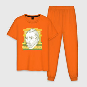 Мужская пижама хлопок с принтом Ван Гог в Курске, 100% хлопок | брюки и футболка прямого кроя, без карманов, на брюках мягкая резинка на поясе и по низу штанин
 | ван гог | геометрия | глаз | знаенитость | лайнворк | мода | рисунок | тату | художник