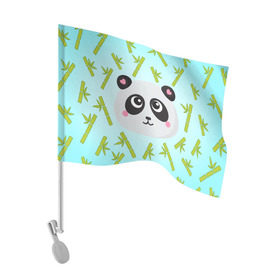 Флаг для автомобиля с принтом Панда с бамбуком в Курске, 100% полиэстер | Размер: 30*21 см | бамбук | панда