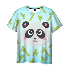 Мужская футболка 3D с принтом Панда с бамбуком в Курске, 100% полиэфир | прямой крой, круглый вырез горловины, длина до линии бедер | Тематика изображения на принте: бамбук | панда