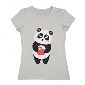 Женская футболка хлопок с принтом Панда с сердечком в Курске, 100% хлопок | прямой крой, круглый вырез горловины, длина до линии бедер, слегка спущенное плечо | 