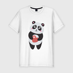Мужская футболка премиум с принтом Панда с сердечком в Курске, 92% хлопок, 8% лайкра | приталенный силуэт, круглый вырез ворота, длина до линии бедра, короткий рукав | Тематика изображения на принте: 