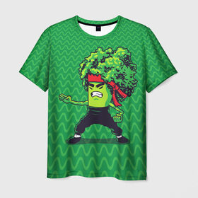 Мужская футболка 3D с принтом Брокко Ли в Курске, 100% полиэфир | прямой крой, круглый вырез горловины, длина до линии бедер | bruce lee | china | eat | food | vegan | брокколи | брюс ли | веган | вегетарианец | еда | карате | китай
