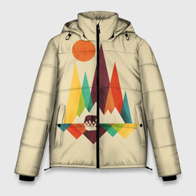 Мужская зимняя куртка 3D с принтом Медведь в горах в Курске, верх — 100% полиэстер; подкладка — 100% полиэстер; утеплитель — 100% полиэстер | длина ниже бедра, свободный силуэт Оверсайз. Есть воротник-стойка, отстегивающийся капюшон и ветрозащитная планка. 

Боковые карманы с листочкой на кнопках и внутренний карман на молнии. | animal | bear | beast | mountain | sun | горы | животное | зверь | медведь | солнце