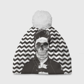 Шапка 3D c помпоном с принтом Мертвый модник в Курске, 100% полиэстер | универсальный размер, печать по всей поверхности изделия | bone | death | fashion | hipster | skelet | skull | кости | мода | скелет | темный | хипстер | череп