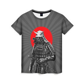 Женская футболка 3D с принтом Мертвый самурай в Курске, 100% полиэфир ( синтетическое хлопкоподобное полотно) | прямой крой, круглый вырез горловины, длина до линии бедер | bone | japan | samurai | skelet | skull | warrior | воин | катана | кости | меч | самурай | скелет | череп | япония