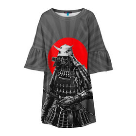Детское платье 3D с принтом Мертвый самурай в Курске, 100% полиэстер | прямой силуэт, чуть расширенный к низу. Круглая горловина, на рукавах — воланы | bone | japan | samurai | skelet | skull | warrior | воин | катана | кости | меч | самурай | скелет | череп | япония