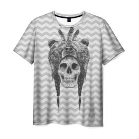 Мужская футболка 3D с принтом Мертвый шаман в Курске, 100% полиэфир | прямой крой, круглый вырез горловины, длина до линии бедер | bear | bone | dark | magic | shaman | skelet | skull | witch | кости | маг | медведь | скелет | череп | шаман