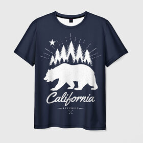 Мужская футболка 3D с принтом California Republic в Курске, 100% полиэфир | прямой крой, круглый вырез горловины, длина до линии бедер | Тематика изображения на принте: america | bear | california | united states | usa | америка | калифорния | медведь | сша | штаты