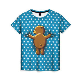 Женская футболка 3D с принтом Медвежьи объятия в Курске, 100% полиэфир ( синтетическое хлопкоподобное полотно) | прямой крой, круглый вырез горловины, длина до линии бедер | bear | beast | kid | love | teddy | toy | звезды | зверь | игрушка | любовь | медведь | мишка