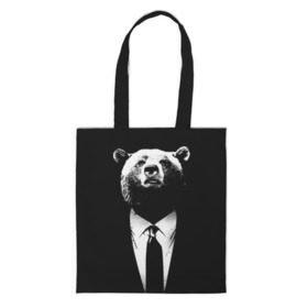 Сумка 3D повседневная с принтом Медведь бизнесмен в Курске, 100% полиэстер | Плотность: 200 г/м2; Размер: 34×35 см; Высота лямок: 30 см | animal | bear | beast | business | suit | бизнес | джентльмен | животное | зверь | медведь | смокинг