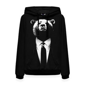 Женская толстовка 3D с принтом Медведь бизнесмен в Курске, 100% полиэстер  | двухслойный капюшон со шнурком для регулировки, мягкие манжеты на рукавах и по низу толстовки, спереди карман-кенгуру с мягким внутренним слоем. | animal | bear | beast | business | suit | бизнес | джентльмен | животное | зверь | медведь | смокинг