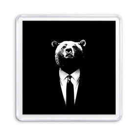 Магнит 55*55 с принтом Медведь бизнесмен в Курске, Пластик | Размер: 65*65 мм; Размер печати: 55*55 мм | animal | bear | beast | business | suit | бизнес | джентльмен | животное | зверь | медведь | смокинг