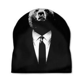 Шапка 3D с принтом Медведь бизнесмен в Курске, 100% полиэстер | универсальный размер, печать по всей поверхности изделия | animal | bear | beast | business | suit | бизнес | джентльмен | животное | зверь | медведь | смокинг