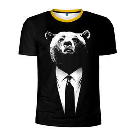 Мужская футболка 3D спортивная с принтом Медведь бизнесмен в Курске, 100% полиэстер с улучшенными характеристиками | приталенный силуэт, круглая горловина, широкие плечи, сужается к линии бедра | animal | bear | beast | business | suit | бизнес | джентльмен | животное | зверь | медведь | смокинг