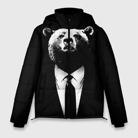 Мужская зимняя куртка 3D с принтом Медведь бизнесмен в Курске, верх — 100% полиэстер; подкладка — 100% полиэстер; утеплитель — 100% полиэстер | длина ниже бедра, свободный силуэт Оверсайз. Есть воротник-стойка, отстегивающийся капюшон и ветрозащитная планка. 

Боковые карманы с листочкой на кнопках и внутренний карман на молнии. | animal | bear | beast | business | suit | бизнес | джентльмен | животное | зверь | медведь | смокинг