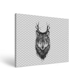 Холст прямоугольный с принтом Рогатый волк в Курске, 100% ПВХ |  | animal | beast | deer | moon | rage | roar | wild | wolf | вой | волк | животное | зверь | луна | олень | рога