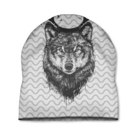 Шапка 3D с принтом Рогатый волк в Курске, 100% полиэстер | универсальный размер, печать по всей поверхности изделия | animal | beast | deer | moon | rage | roar | wild | wolf | вой | волк | животное | зверь | луна | олень | рога
