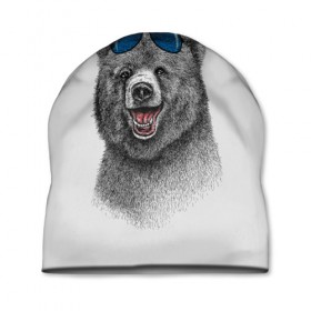 Шапка 3D с принтом Счастливый медведь в Курске, 100% полиэстер | универсальный размер, печать по всей поверхности изделия | animal | bear | beast | fashion | funny | животное | зверь | медведь | мода | радость | счастье