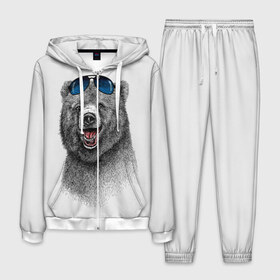 Мужской костюм 3D с принтом Счастливый медведь в Курске, 100% полиэстер | Манжеты и пояс оформлены тканевой резинкой, двухслойный капюшон со шнурком для регулировки, карманы спереди | animal | bear | beast | fashion | funny | животное | зверь | медведь | мода | радость | счастье