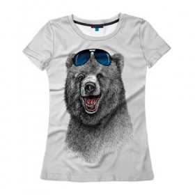 Женская футболка 3D с принтом Счастливый медведь в Курске, 100% полиэфир ( синтетическое хлопкоподобное полотно) | прямой крой, круглый вырез горловины, длина до линии бедер | animal | bear | beast | fashion | funny | животное | зверь | медведь | мода | радость | счастье