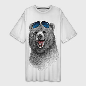 Платье-футболка 3D с принтом Счастливый медведь в Курске,  |  | animal | bear | beast | fashion | funny | животное | зверь | медведь | мода | радость | счастье