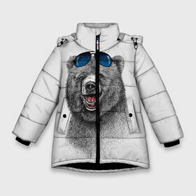 Зимняя куртка для девочек 3D с принтом Счастливый медведь в Курске, ткань верха — 100% полиэстер; подклад — 100% полиэстер, утеплитель — 100% полиэстер. | длина ниже бедра, удлиненная спинка, воротник стойка и отстегивающийся капюшон. Есть боковые карманы с листочкой на кнопках, утяжки по низу изделия и внутренний карман на молнии. 

Предусмотрены светоотражающий принт на спинке, радужный светоотражающий элемент на пуллере молнии и на резинке для утяжки. | animal | bear | beast | fashion | funny | животное | зверь | медведь | мода | радость | счастье