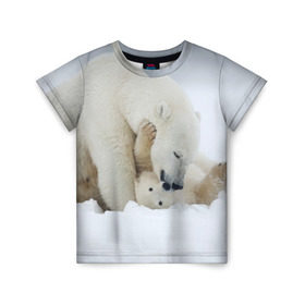 Детская футболка 3D с принтом Идиллия в Курске, 100% гипоаллергенный полиэфир | прямой крой, круглый вырез горловины, длина до линии бедер, чуть спущенное плечо, ткань немного тянется | Тематика изображения на принте: айсберг | арктика | животные | лёд | медведи | природа | север | снег