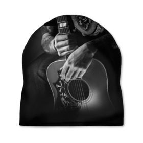 Шапка 3D с принтом Гитарист в Курске, 100% полиэстер | универсальный размер, печать по всей поверхности изделия | rock | гитара | рок | рок жив | рок музыка | русский рок