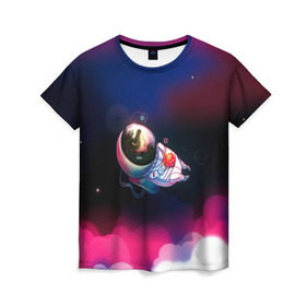Женская футболка 3D с принтом Ёжик в космосе в Курске, 100% полиэфир ( синтетическое хлопкоподобное полотно) | прямой крой, круглый вырез горловины, длина до линии бедер | в тумане | еж