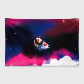 Флаг-баннер с принтом Ёжик в космосе в Курске, 100% полиэстер | размер 67 х 109 см, плотность ткани — 95 г/м2; по краям флага есть четыре люверса для крепления | в тумане | еж